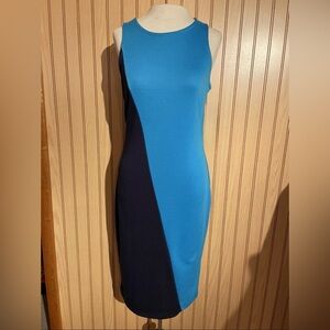PROJECT RUNWAY Size S Navy & Turquoise Color Block Elastic Tube Dress